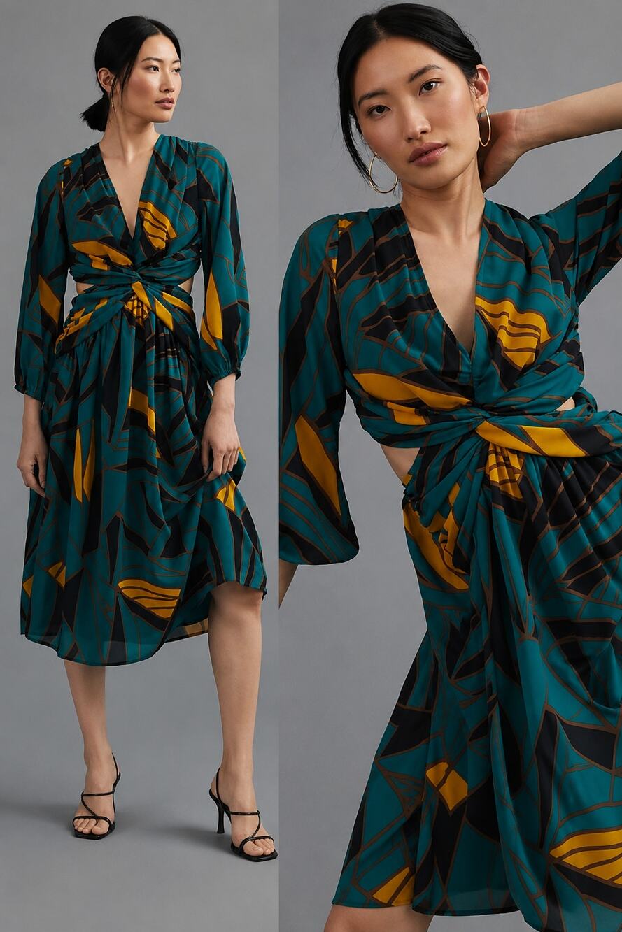 Ranna Gill Cutout Midi Dress Green XS Tropical Resort
